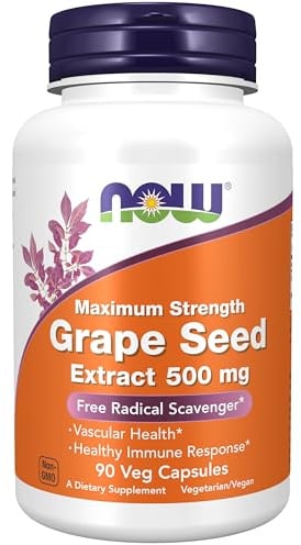 Now Supplements, Grape Seed Extract, Maximum Strength 500 mg (a Highly Concentrated Extract with a Minimum of 90% Polyphenols), 90 Veg Capsules