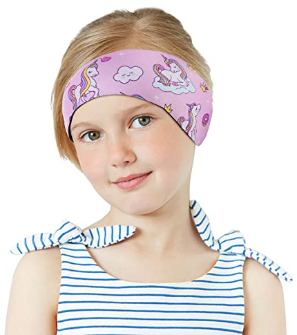 MoKo Schwimmen Stirnband, Neopren Schwimmband Ohrenband Wasserdichtes Kopfband Haarband mit Hohe Elastizität und Klettverschluss Ohrenschutz Band für Kinder Alter 3-9, M Größe - (B) Rosa