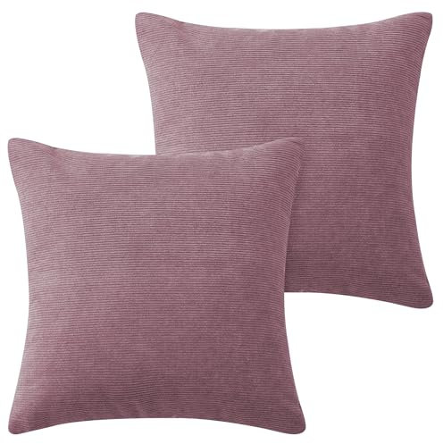 Hafaa Cushions with Covers Included 45 x 45 Cm Pack of 2 (2 Light Pink Cushion Covers, 2 Cushion Inserts) - Stripe Velvet Throw Pillow Case Decorative Sofa Cushion with Invisible Zipper