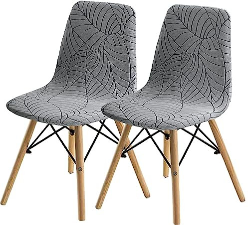 SHENGYIJING Esszimmerstühle Abdeckungen 2/4/6 Stück,Stil Shell Esszimmerstuhl Mid Century Modern Stuhl Sipcover,Gepolsterte Dining Accent Side Stuhlhussen (Hellgrau1,2 Pieces)