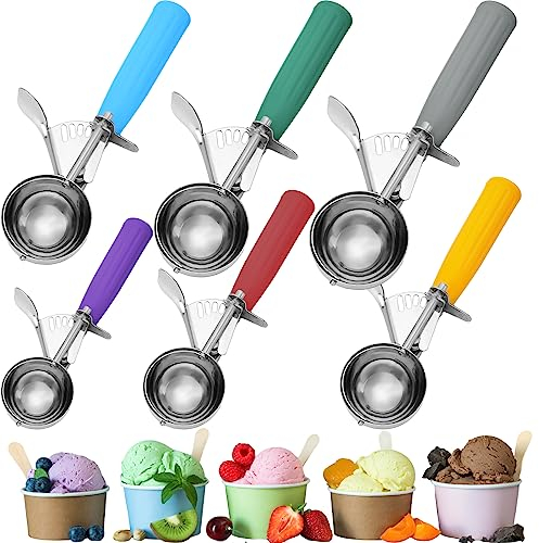 Hsei 6 Pcs Ice Cream Scoops Stainless Steel Cookie Portion Scoop with Handle for Baking Food Cookie Dough Cupcake Batter (Multi Color,40mm to 70mm)