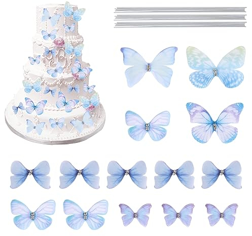 24PCS Mariposas Decoración para Tarta 3D Mariposas Tarta Topper con Taladro Mariposas Cupcake Toppers Niña Brillante Cumpleaños Decoración Pegatinas Tarta para Fiestas de Bodas Aniversarios (Morado)