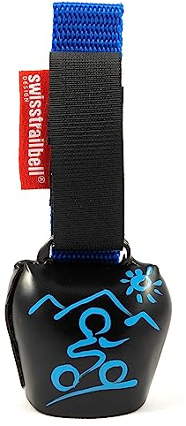 Original swisstrailbell® Black, Blauer MTB, hell-blaues Band, Fahrradklingel, Trailbell, Bärenglocke, Signalglocke