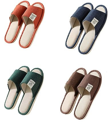 Teceyfeet 4 Paia Ciabatte Ospiti Lavabili Unisex in Spugna - Pantofole da Casa, Spa, Hotel e Viaggio - Antiscivolo