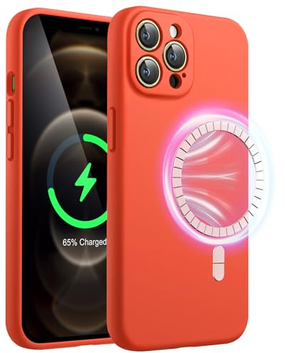 JETech Magnetic Silicone Case for iPhone 12 Pro Max 6.7-Inch, Compatible with MagSafe, Phone Cover with Camera Lens Full Protection (Orange Red)
