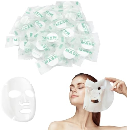 KHDULQ 100 Piezas Comprimida Mascarilla Facial Papel, Beauty Diy Mascarillas Faciales, Verde Paquete Individual Mascarilla Cara, Papel Desechable Face Mask, Cuidado Facial Mascara Facial