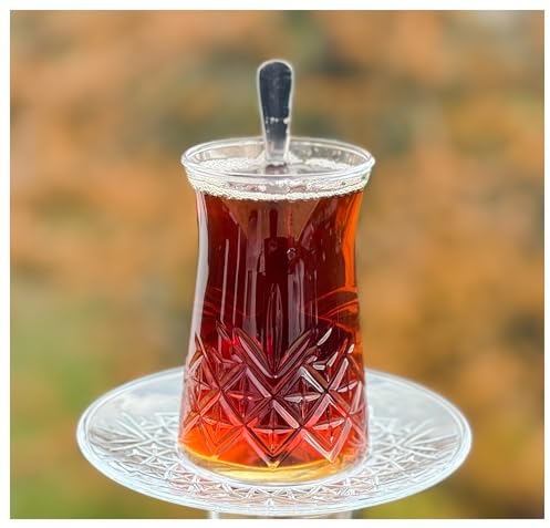Topkapi - 18-tlg Türkisches Tee-Set Nazan-Sultan für 6 Personen │ 6 Teegläser, 6 Untersetzer und 6 Teelöffel │ Kristall Design │ Komplett-Set │ Versandsicher gepackt
