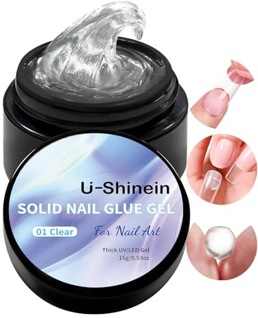 U-Shinein 15 ml Solid Nail Glue Gel for Acrylic Nails, Press on Tips, Art Manicure - 0.52oz, Transparent