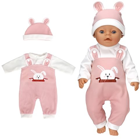 Kleidung Outfits für Baby Puppen Puppenkleidung 36-43 cm Baby Kleidung Puppen Klamotten Puppenzubehör mit Hut Langarm Hose Geschenk für Kinder Puppen Kleidung Hase