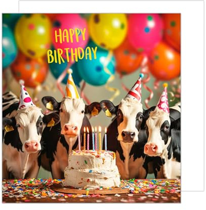 Edition Seidel Premium quadratische Geburtstagskarte mit Umschlag. Glückwunschkarte Happy Birthday Billet Tier Karte Mann Frau Coole Kühe Humor Lustig Party (GQ168 SW024)