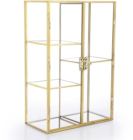 SUMTree Hartglas Schmuckbox Schmuckholder Schmuckkästen für Schmuck Parfümflaschen Spielzeug Dekoration für Schlafzimmer Badzimmer Ankleider Spiegelboden Rechteck Modern(5 Slots,Golden)