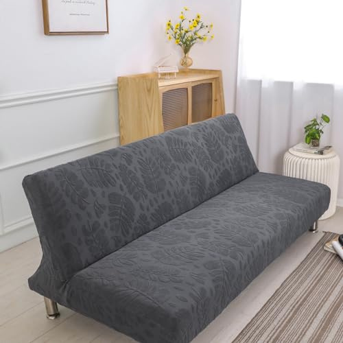 Sofabezug Ohne Armlehne Stretch 2/3 Sitzer Rutschfest Sofaüberwurf Sofahusse Armlose Jacquard Schlafsofabezug Sofabettüberzug Klappcouch Futon Schonbezug Abdeckung für Schlafsofa (100-140cm,Dark gray)