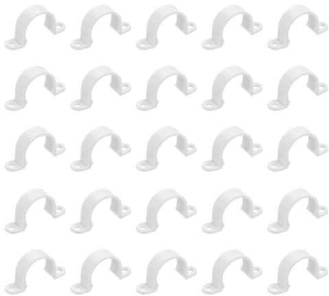 QUARKZMAN 30 Stück PVC-Rohrschellen, 25 mm (1) Kunststoff-Kabelrohrschelle mit 2 Löchern, PVC-Rohrhalterung für PVC-Rohrleitungen und Kabel, weiß