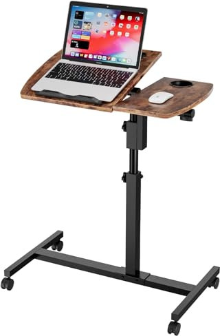 Dripex Height Adjustable Rolling Laptop Desk Over-bed Table with 2 Tilting Desktops, Mobile Bedside Sofa Side Table Standing Desk for Home, Office, Hospital (60 L x 40 W x 68.5~98 Hcm)