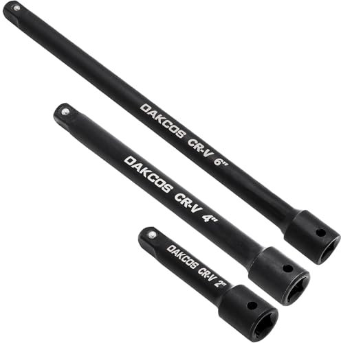 DAKCOS 3-Piece Extension Bar Set 1/4 Inch Drive CR-V with Black Phosphating