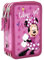 Clondo Dreifach Gefüllt Federmäppchen für Kinder, für Minnie Fans, Mädchen, 44 Schulutensilien, 3 Reißverschlüsse, Buntstifte, Filzstifte