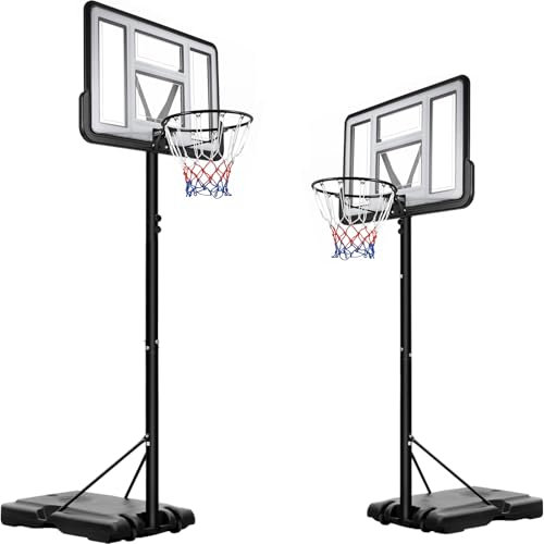 10ft Basketball Hoop and Stand, Portable Basketball Set with 44 Backboard, Height Adjustable 2.3M-3.05M Freestanding Basketball Professional Basketball Hoop System for Children/Adults (white board)