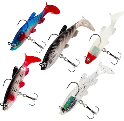 Juego de señuelos de Pesca,5 Piezas Peces de Goma,Cebo Realista,Cebo de Pesca Señuelos Artificiales Pesca Accesorios para la Trucha,Lucio Perca Trucha Pike Salmon Bass(8,5 cm,13 g)