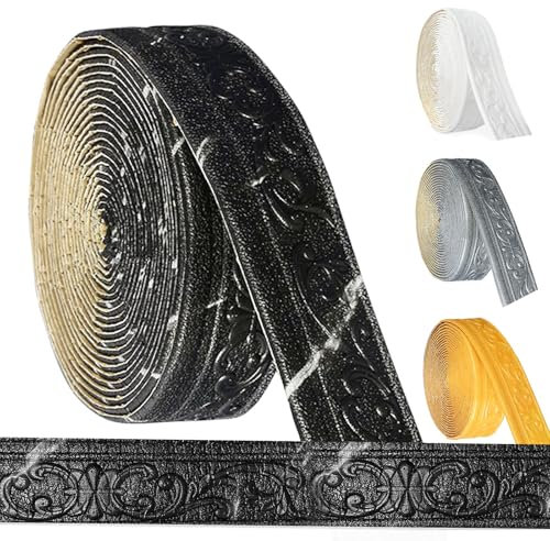 Hengrongshen Zierleisten Selbstklebend Schwarz, Selbstklebende Bordüre 10m x 8cm x 5mm, Wasserdicht Bordüre 3D, Tapetenbordüre Selbstklebend für Flur, Decke, Ecke, Linie