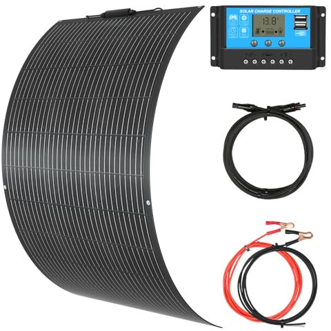XINPUGUANG Kit Panneau Solaire Souple 100W 12V pour 12V Batterie, EV, Camping-car, Marine, Bateau, Caravane + Contrôleur de charge solaire PWM 10A 12V/24V + Câbles solaires de 3m