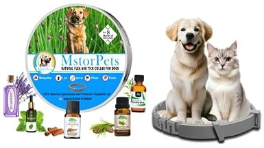 MstorPets 100% Natürliches Flohhalsband ohne Chemie | Zeckenhalsband für Hunde Klein & Groß | Wasserdicht Größenverstellbar bis 8 Monate Zeckenschutz | Anti Floh für Hunde und Katze Grau