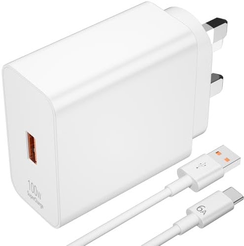 100W USB Plug SuperCharge Power Adapter for Honor 200 Pro,Wall Charger USB Fast Charger Plug w/6A Supercharge Charging Cable 1m,UK Wall Charger for HONOR X6b X7b X9c Magic6 Lite 200 Smart Lite Pad 9