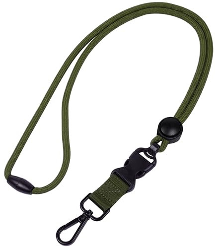 Masper 2 Stück Olivgrün Breakaway Schlüsselband mit Runden Anpassung Schieberegler, Aabnehmbare Schnalle und Metall Snap Swivel Haken, Heavy Duty lanyard für Ausweishalter und Schlüssel