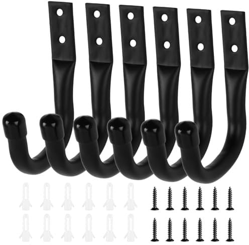 Jiujuda9 Lot de 6 crochets muraux pour garage, charges lourdes, crochets d'échelle, crochets robustes en J pour ranger les outils de rangement, support mural de vélo (noir)