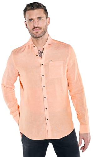 emilio adani Herren Langarm-Hemd aus Leinen, 38565, Orange in Größe XL