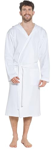 Sock Stack Men's Hooded Waffle Robe Dressing Gown Bathrobe for Men Super Absorbent Cotton Robes Spa Perfect for Home & Loungewear, White XXL