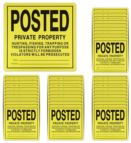 Panneaux réfléchissants « No Trespassing », « No Hunting » en aluminium réfléchissant pour une utilisation en intérieur et en extérieur pour prévenir la chasse, la pêche et le piégeage. (40 pièces