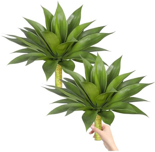 Liummrcy 2 PC Planta Agave Artificial Realista Verde UV Resistente a UV Planta Agave Interior Plantas Artificiales de bajo Mantenimiento para Dormitorio, Sala de Estar, jardín, Patio Trasero