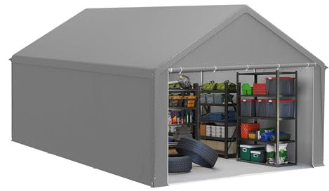 SUBTLETY Abri de garage 4 x 6 m 24 m² - Tente pliante - Protection UV - Avec parois latérales et ouvertures d'aération - Étanche - En tissu PE et cadre en métal - Pour l'extérieur - Gris