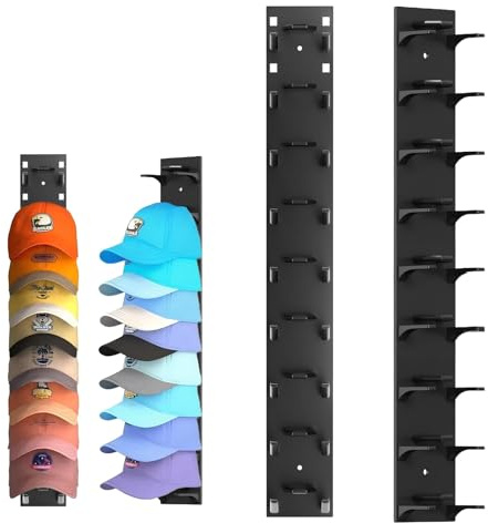 2 Pack Hat Organizer for Baseball Caps, Multilayer Storage Display Holder | Strong Adhesive Hat Rack for Wall Closet Door and Bedroom, Hold up to 18 Hats(Black)