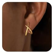 Viromy Orecchini Donna Orecchini a Perno Incrociati Placcati in Oro 14K Orecchino Minimalista Ipoallergenico per Donne Regali di Gioielli di Moda Alla Moda