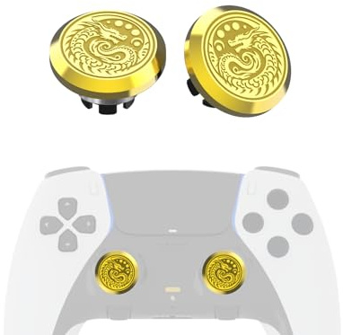 KD.FLY Lot de 2 joysticks en métal pour manette PS5 Edge, kit de remplacement pour manette PS5 DualSense Edge, pièces d'accessoires de joystick métalliques en aluminium, dragon doré