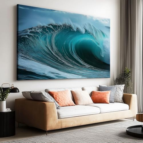 Leinwand Bilder Riesige Wellen im Meer Modern Poster Hochwertige Wandbilder für Wohnzimmer Schlafzimmer Heimbüro Restaurant Wanddekoration 120x80cm