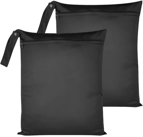GSKQCRPR 2 Pcs 22x35cm wet bag, Schwarze Wasserdichte Nasstaschen Mit Reißverschluss – Wiederverwendbare Feuchtigkeitsbarrierebeutel Für Schwimmbäder, Sport Und Reisen Zur Aufbewahrung（Black）