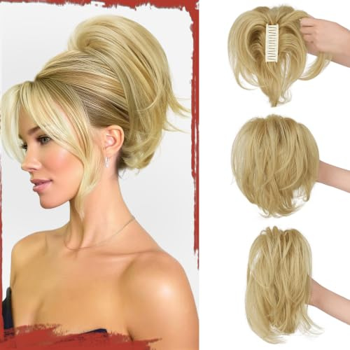 Sofeiyan Haarteil mit Klammer,Haarteil Zopf mit Flexiblem Draht für DIY | Kurze Pferdeschwanz Haarverlängerung,Glattes Kunsthaar Ponytail Extension Perücke für Dünnes Haar,Dreckblond