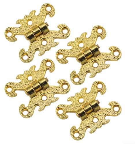 Bisagras de gabinete grabadas vintage con tornillos, 39 x 30 mm, para joyas, cajón, bisagras pequeñas para manualidades de madera, color dorado, 4 piezas