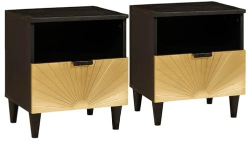 vidaXL Nachttisch 2 STK. Schwarz und Gold 40 x 33 x 46 cm
