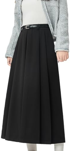 Damen Hohe Taille A-Linien Rock Midirock, Fallender Blazerrock Langer Plisseerock Freizeitrock mit Gürtel, Midi Faltenrock Business Rock