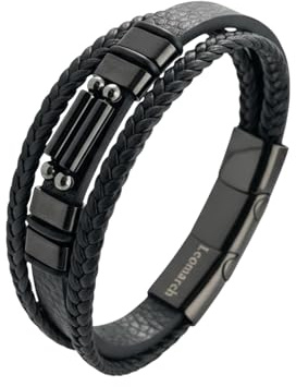 Leomarch Herren Armban |Größenverstellbar dank 1,5cm Verlängerung |Schwarzer Edelstahl Magnetverschluss |Mehrreihig geflochten |Männerschmuck in Geschenkbox