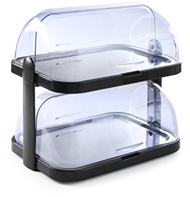 HENDI Buffet-Vitrine, doppelt, mit Tabletts und 4 Kühlelemente, schwarz | Transparenter Rolltop Deckel, Kühldisplay, Kühlvitrine, Buffet-Server, 440x320x(H)440mm, Edelstahl, ABS, SAN