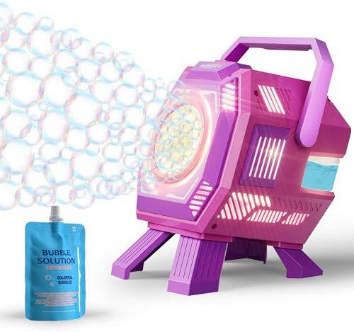 Seifenblasenmaschine mit LED-Licht, Großblasen-Design, 320 ml großer Tank, Tragbare Automatische Seifenblasen Spielzeug für Kinder, Hochzeiten, Geburtstag Party, Indoor & Outdoor Aktivitäten(Pink)