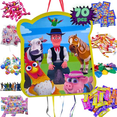 Piñata La Granja de Zenon + Pack 70 Chuches Sin Gluten y Juguetes Piñata - Piñata Cumpleaños - La Granja de Zenon Cumpleaños - Piñata - Relleno Piñata - Infantil - PARTY4EVER