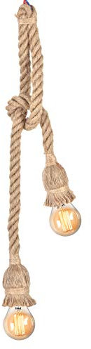 Corde Vintage Rétro Corde Chanvre Suspension Lampe E27 Base Lampe Cordon Rétro Style Loft Lustre (Sans Ampoule) Décor pour DIY Maison Chambre Restaurant Café Bar Style (Double Heads)