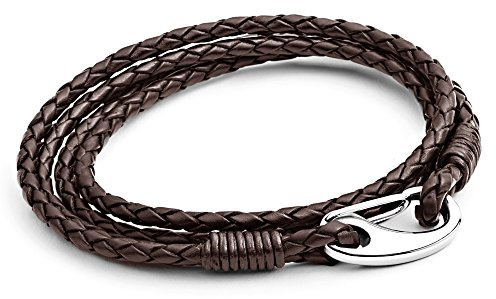 Men's Leather Bracelet, XL, Brown, Braided Double Wrap with Stainless Steel Shrimp Clasp, 23cm XL Size by Tribal Steel