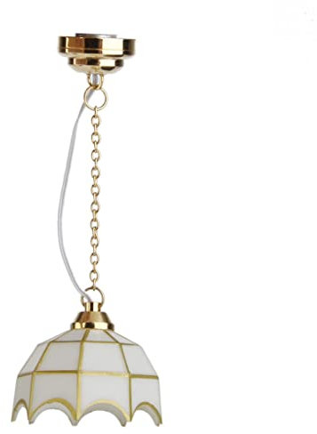 SM SunniMix 1/12 Scale LED Battery Operated Dollhouse Ceiling Lamp with ON/OFF Switch, Metal Base, Plastic (Golden)