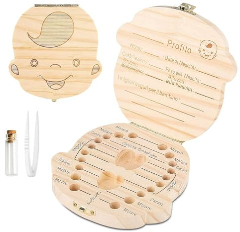 GeekerChip Bebé Dientes Caja(Niño),Caja de Madera para Guardar Dientes para Little Bebé